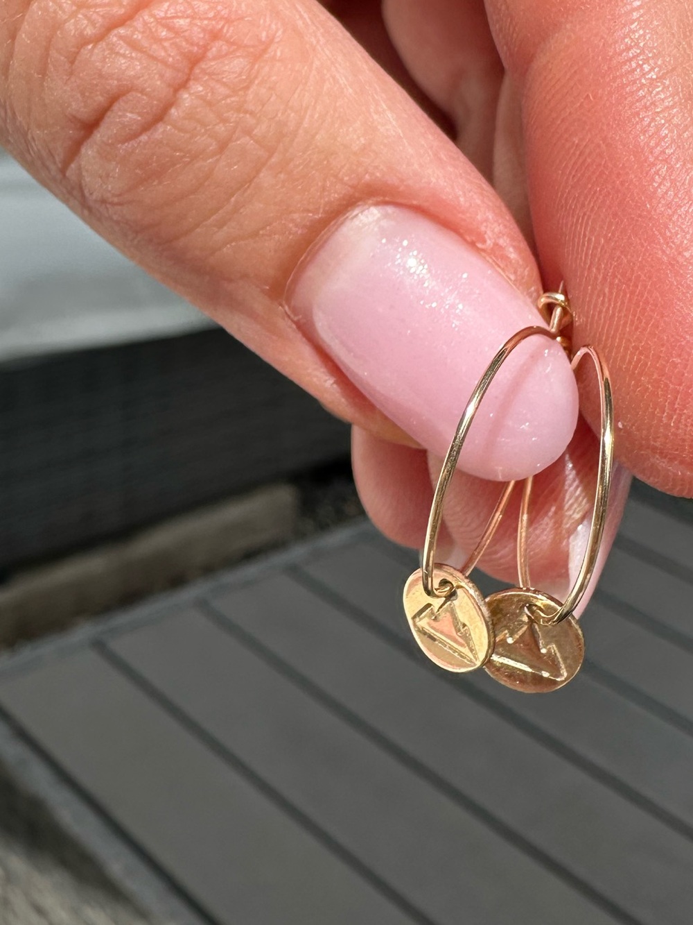 Gold Hoop Earrings with Small Disc Mountain Charms